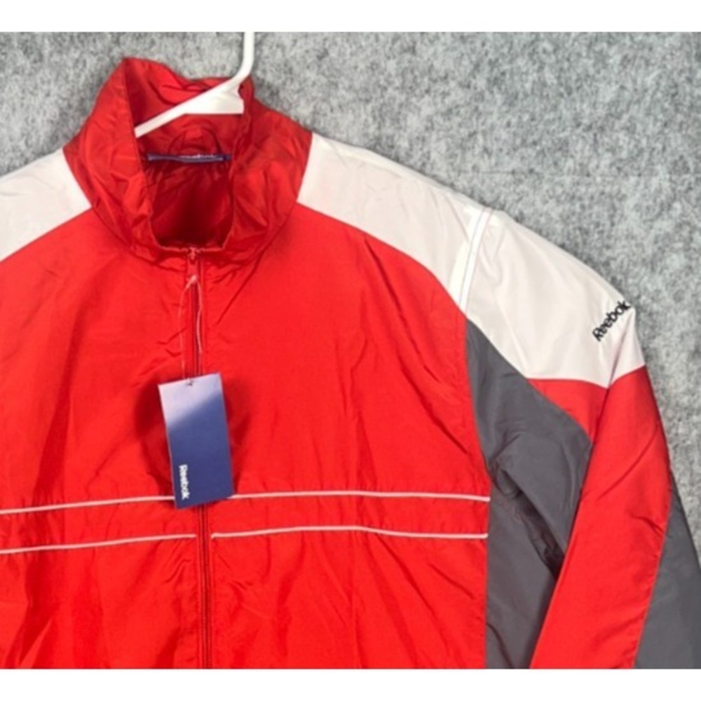 Reebok Performer Men's Large Red White Nylon Track Full Zip Up Windbreaker - Picture 4 of 10